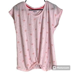 Izod Womens’ Twist Hem Tee Pink Flamingoes Print